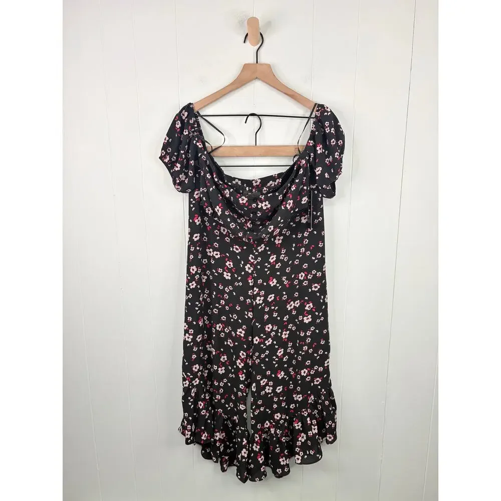 NWT Lulus Floral 2 Piece Set Large Off Shoulder Crop Top Ruffle Culottes - Picture 5 of 15